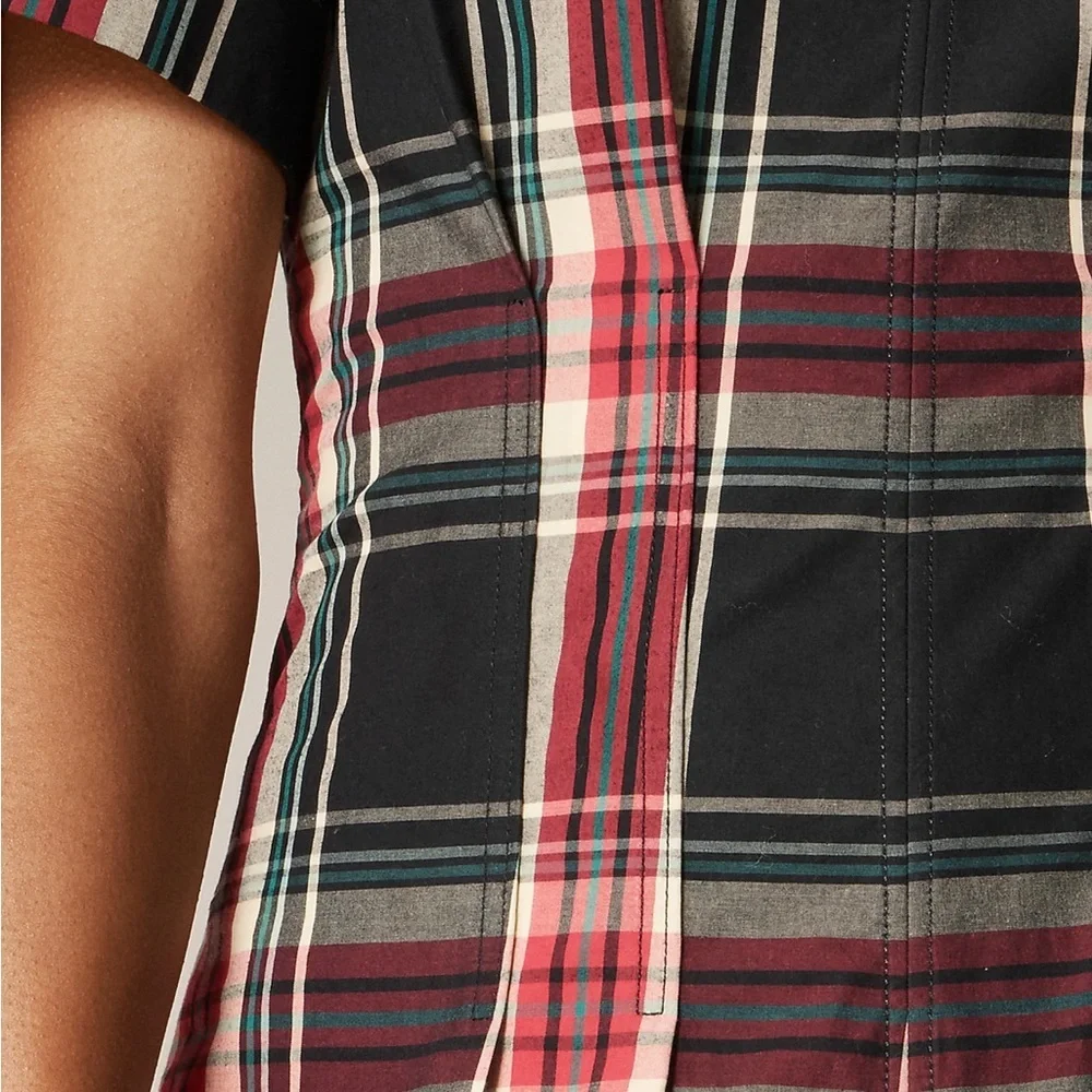 J crew Short-sleeve midi dress in tartan cotton blend - Picture 2 of 4